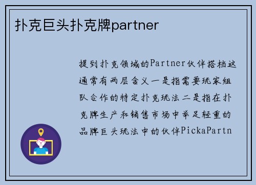 扑克巨头扑克牌partner